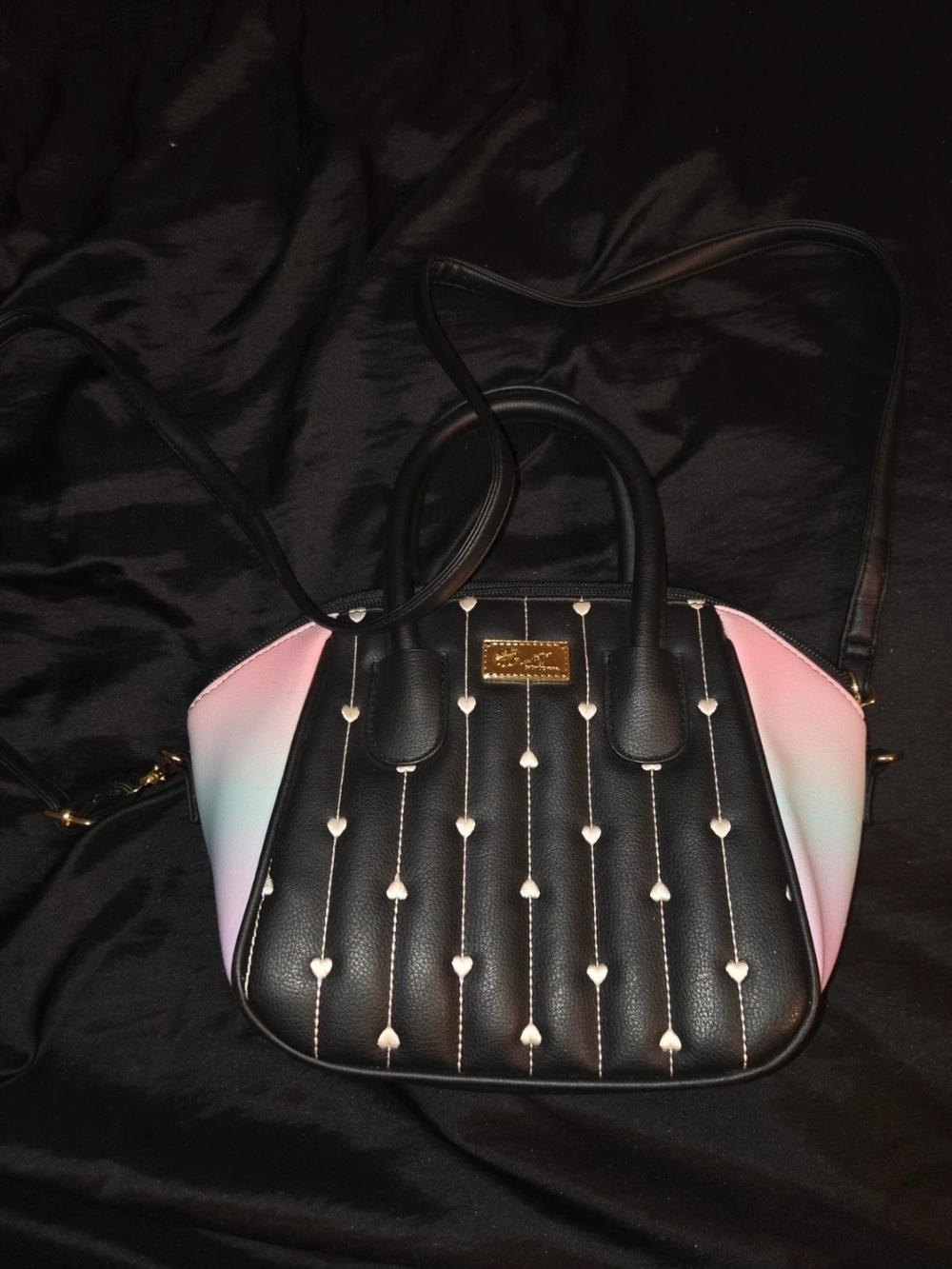 Betsey Johnson Black Dome Crossbody with Pink to Light Blue Gradient Sides